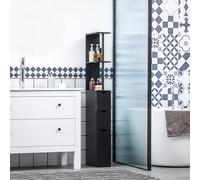 HOMCOM Meuble Colonne Gain de Place en Bois avec Étagères, Armoire et Tiroirs, Noir, 15x33x136cm