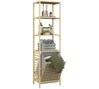 HOMCOM Meuble Colonne pour Salle de Bain Etagère de Rangement en Bambou avec 3 étagères et 1 Panier à Linge Amovible 44L x 33l x 160H cm