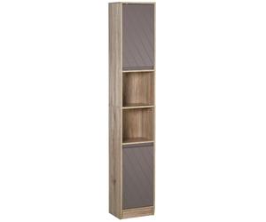 HOMCOM Meuble Colonne Rangement Salle de Bain 30x24x170cm Chêne Clair Gris | Meuble de Rangement Étroit, 2 Portes, 2 Compartiments Ouverts, Étagère Réglable, pour Toilette, Petits Espaces