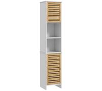 HomCom Meuble colonne salle de bain bicolore 2 placards étagère réglable Blanc 35x30x170cm