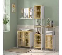 HOMCOM Meuble Colonne Rangement Salle de Bain bicolore dim. 30L x 32l x 172H cm 2 placards avec étagère réglable + 2 niches