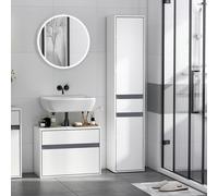 HOMCOM Meuble Colonne Rangement Salle de Bain Style Contemporain 2 placards 3 étagères et tiroir Coulissant Panneaux Particules Blanc