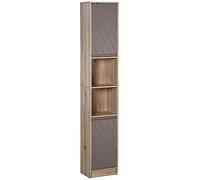 HOMCOM Meuble Colonne Salle de Bain à 6 Niveaux, Meuble de Rangement étroit avec 2 Portes, 2 Compartiments Ouverts et étagère réglable, pour Toilette, Petits espaces, 30 x 24 x 170 cm Gris et chêne