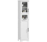 HOMCOM Meuble Colonne Salle de Bain à Porte Vitrée 40 x 31 x 170 cm Blanc | Armoire Salle de Bain Étroite avec Tiroir, 2 Portes, Étagère Réglable, Meuble de Rangement pour Toilette, Petits Espaces