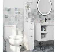 HOMCOM Meuble colonne salle de bain, armoire de salle de bain, avec tiroirs, étagères ouvertes, placard, 15 x 33 x 136,5 cm, blanc Élancé et chic, ce meuble de salle de bain pour rangement HOMCOM opti