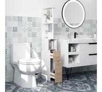 HOMCOM Meuble colonne salle de bain armoire de salle de bain avec tiroirs étagères ouvertes placard 15 x 33 x 136 cm blanc