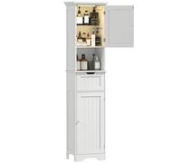 HOMCOM Meuble Colonne Salle de Bain avec LED, Armoire de Rangement étroite avec tiroir, étagère réglable, 2 Portes et Compartiment Ouvert, pour Petits espaces Toilette, 40x30x170cm Blanc