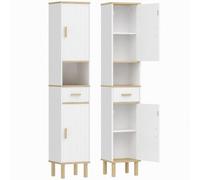 HOMCOM Meuble Colonne Salle de Bain Étroit 31,5 x 29,7 x 171,5 cm Blanc | 2 Portes, Tiroir, Compartiment Ouvert, Étagère Réglable, pour Toilette, Petits Espaces