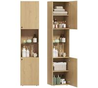 HOMCOM Meuble Colonne Salle de Bain, Meuble de Rangement étroit 6 Niveaux, 2 Portes, Compartiments Ouverts, étagère Verre trempé, étagères réglables, pour Toilette, Petits espaces, 40x31x182cm, chêne