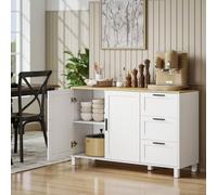 HOMCOM Meuble Cuisine avec 3 Tiroirs et Armoire 2 Portes Amorties, Étagères Réglables, 120x38x76 cm, Blanc