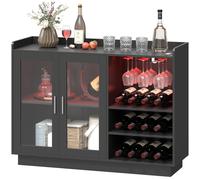 HOMCOM Meuble de bar avec éclairage LED RGB et range-bouteilles pour 12 bouteilles, armoire buffet pour vins pour salle à manger, salon, noir
