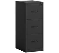 HOMCOM Meuble de bureau à 3 tiroirs avec barre réglable, commode en acier pour documents, parfait pour le bureau, la maison et le studio, 36,5 x 46,2 x 99 cm, noir