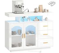 HOMCOM Meuble de Cuisine avec LED, Prises 100x35x80 cm Blanc Brillant