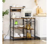 HOMCOM Meuble de cuisine avec prises intégrées pour micro-ondes avec étagères, style industriel, 90x42x130cm, marron
