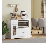 HOMCOM Meuble de Cuisine avec Trou pour Câble, Buffet avec 2 Armoires, Étagère Ouverte, Tiroir, 80 x 35 x 72,2 cm, Panneau de Particules, Blanc