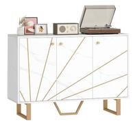 HOMCOM Meuble de Rangement 107L x 35l x 75H cm Aspect Marbre Blanc | Buffet Salon, 2 Placard 3 Portes, Étagère Réglable, Pieds en Métal