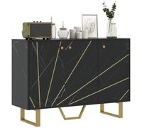 HomCom Buffet salon 3 portes 2 placards, étagère réglable, pieds métal 107x35x75 cm marbre noir