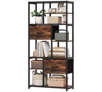 HOMCOM Meuble de rangement, 2 tiroirs en tissu, 9 niches ouvertes, étagère autoportante avec cadre en acier, Marron+Noir