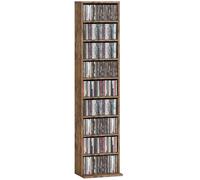 HOMCOM Meuble de rangement 260 CD/120 DVD, étagère de rangement Blu-ray avec 9 compartiments et 6 étagères réglables, tour CD pour salon, chambre à coucher, bureau, marron rustique