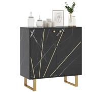 HomCom Buffet de rangement 2 portes, étagère réglable, pieds métal 76×35×77 cm ton marbre noir