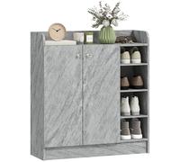 HOMCOM Meuble de Rangement à Chaussures pour entrée 12 Paires - Armoire à Chaussures avec 4 Compartiments Ouverts et Placard Double Porte - étagère réglable - 83L x 30l x 90H cm - Gris