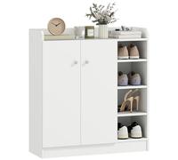 HOMCOM Meuble de Rangement à Chaussures pour entrée 12 Paires - Armoire à Chaussures avec 4 Compartiments Ouverts et Placard Double Porte - étagère réglable - 83L x 30l x 90H cm - Blanc