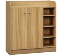 HOMCOM Meuble de Rangement à Chaussures pour entrée 12 Paires - Armoire à Chaussures avec 4 Compartiments Ouverts et Placard Double Porte - étagère réglable - 83L x 30l x 90H cm - Marron