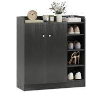 HOMCOM Meuble de Rangement à Chaussures pour entrée 12 Paires - Armoire à Chaussures avec 4 Compartiments Ouverts et Placard Double Porte - étagère réglable - 83L x 30l x 90H cm - Noir