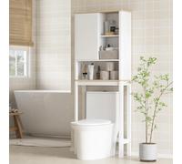 HOMCOM Meuble de rangement au-dessus des toilettes avec porte cannelée, compartiments, étagère réglable, 65x25x170cm, blanc