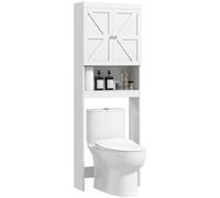 HOMCOM Meuble de Rangement au-Dessus des Toilettes, Meuble WC au-Dessus des Toilettes, avec Placard 2 Portes et étagère Ouverte 58,5L x 23l x 170H cm en Bois - Blanc