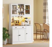 HOMCOM Meuble de rangement avec éclairage LED, placards et tiroir, portes vitrées, télécommande inclus, blanc
