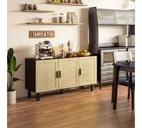 HOMCOM Meuble de rangement avec placards à portes effet cannage, étagères réglables, 136 x 41 x 70 cm, noir et bois naturel