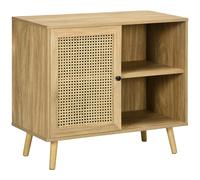 HomCom Buffet style bohème 1 porte, étagère, 2 niches, aspect bois manguier rotin Beige