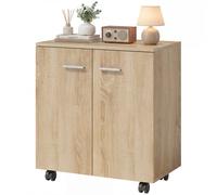 HOMCOM Meuble de Rangement Buffet bas sur roulettes avec 2 Portes étagère Interne 60 x 35 x 65 cm bois naturel