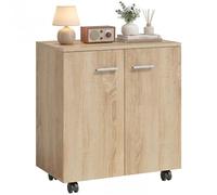 HOMCOM Meuble de Rangement Buffet Bas sur roulettes avec 2 Portes étagère Interne pour Salon, Chambre, Bureau 60 x 35 x 65 cm Bois Naturel
