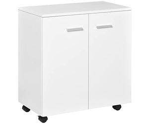 HOMCOM Meuble de Rangement Buffet Bas sur roulettes avec 2 Portes étagère Interne pour Salon, Chambre, Bureau 60 x 35 x 65 cm Blanc