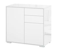 HOMCOM Meuble de rangement buffet commode armoire de rangement avec 2 tiroirs et 2 placards à portes, étagères réglables, pour salon, cuisine, chambre, 79 x 36 x 74 cm blanc