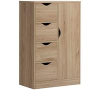 HOMCOM Meuble de Rangement Buffet Commode Moderne 1 Placard et 4 tiroirs Panneaux Particules pour Salon, Cuisine, entrée, Salle à Manger Naturel