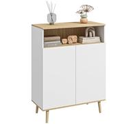 HOMCOM Meuble de Rangement, Buffet Cuisine, Design scandinave, avec Placard 2 Portes, étagère réglable, Pieds en Bois Massif, 80 x 38 x 102 cm, Blanc et Aspect Bois