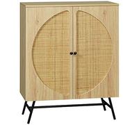 HomCom Buffet 2 portes cannage rotin avec étagère métal noir aspect chêne clair