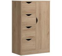 HomCom Meuble de rangement buffet moderne – 1 placard, 4 tiroirs – panneaux de particules, marron