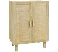 HOMCOM Meuble de Rangement Buffet rotin avec Placard à Portes Effet cannage, étagères réglables, Armoire de Rangement pour Salon, Cuisine, Chambre, 73 x 41 x 102 cm, Bois Naturel