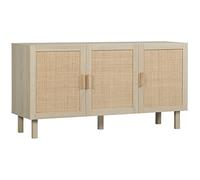 HOMCOM Meuble de Rangement Buffet rotin avec Placard à Portes Effet cannage, étagères réglables, Style bohème, Armoire de Rangement pour Salon, Cuisine, Chambre, 136 x 41 x 70 cm, Bois Naturel