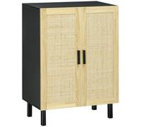 HOMCOM Meuble de rangement buffet rotin avec placard à portes effet cannage, étagères réglables, style bohème, armoire de rangement pour salon, cuisine, chambre, 73 x 41 x 102 cm, noir et bois naturel
