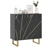 HOMCOM Meuble de Rangement Buffet Salon avec 1 Placard 2 Portes et étagère réglable, Pieds en métal - dim. 76L x 35l x 77H cm, Aspect marbre Noir