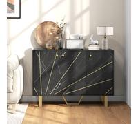 HOMCOM Meuble de rangement buffet salon avec 2 placards 3 portes et étagère réglable, pieds en métal, aspect marbre noir