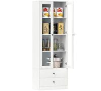 HOMCOM Meuble de Rangement Buffet Salon Placard 59 x 30 x 164 cm Blanc | Portes Vitrées, Étagères Réglables, 2 Tiroirs, Armoire de Rangement, Salon Cuisine Chambre