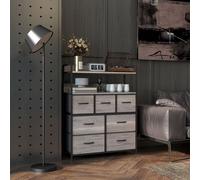 HOMCOM Meuble de rangement commode 7 tiroirs en tissu pliables et amovibles étagères ouvertes, gris