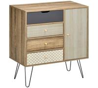 HomCom Buffet industriel motif graphique – porte, étagère, 4 tiroirs, piètement épingle métal noir
