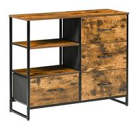 HOMCOM Meuble de Rangement, Commode, Buffet de Rangement Style Industriel 4 tiroirs Pliables 2 étagères Acier et Bois - 84 x 30 x 71,5 cm